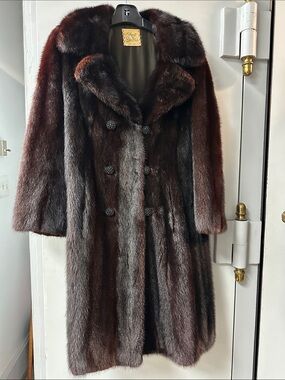 Vintage Double-Breasted Dark Brown Mahogany Mink Fur Coat
